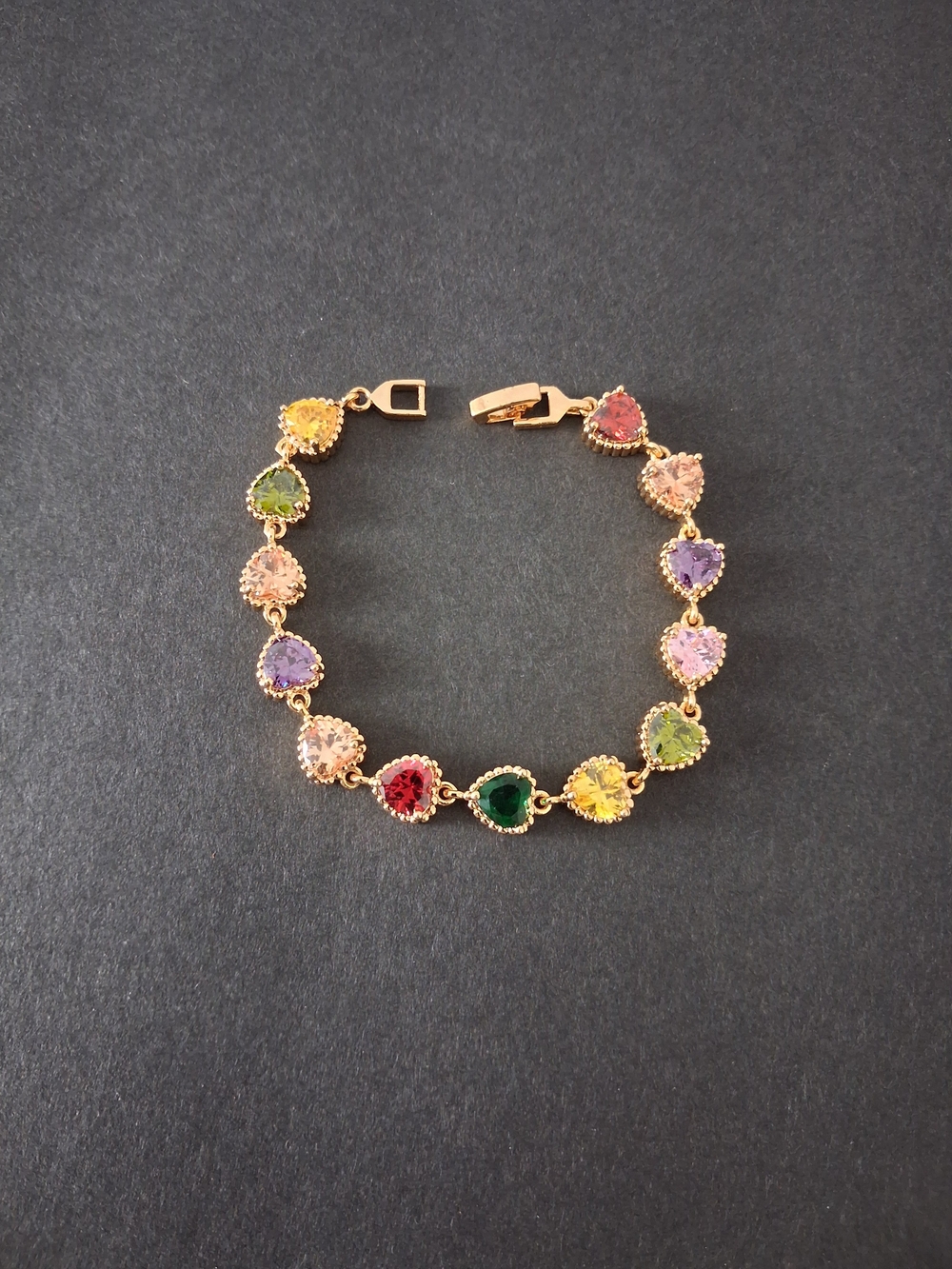 Gold Multi-Color Heart Gemstone Bracelet - Unbranded